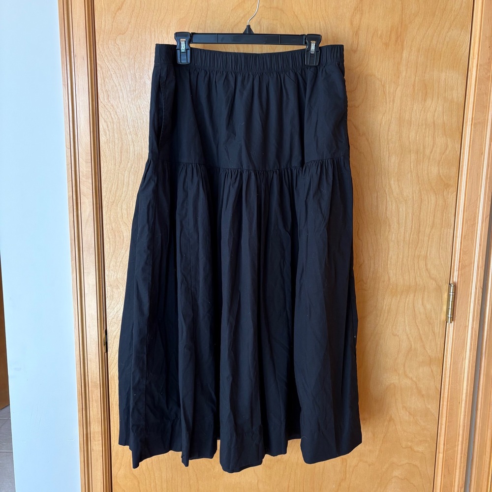 Abercrombie & Fitch Maxi Skirt Womens Large Black Tiered Cotton Blend Pockets